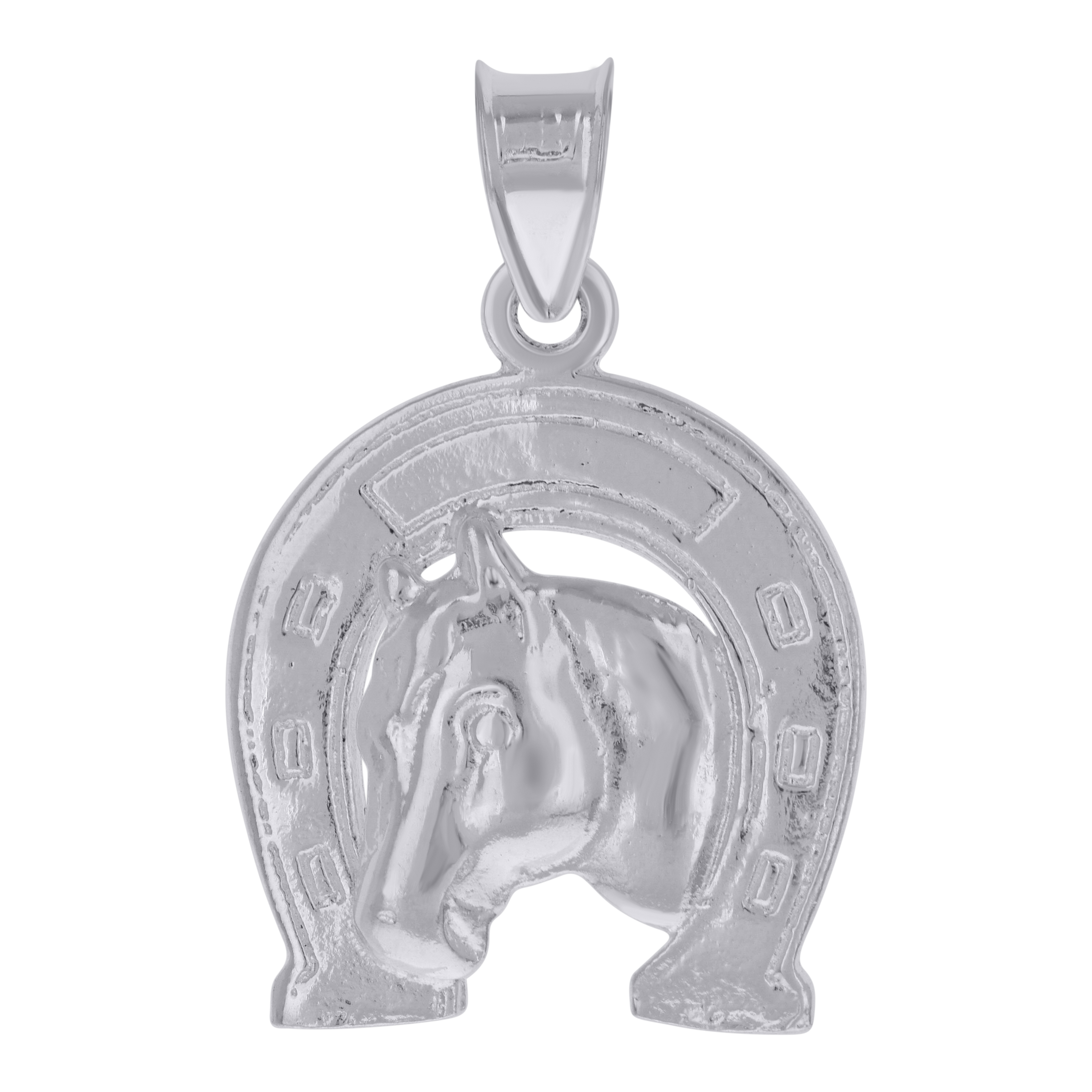 925 Sterling Silver Unisex Horse Head Horse Shoe Good Luck Charm Pendant
